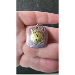 Silver & Gold Tone Curious Cat Pendant Vintage Costume Jewelry READ